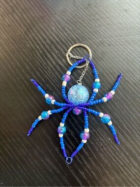 Handmade Blue and Purple Beaded Keychain